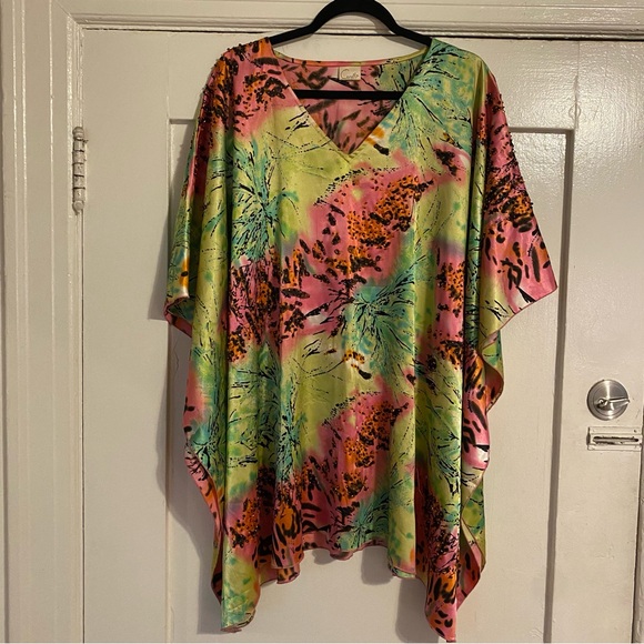 Camilla Tie Dye Silk Beaded Caftan Tunic - Picture 1 of 11